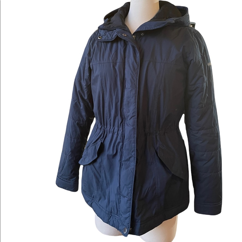 Columbia navy winter jacket with drawstring adjustable waist